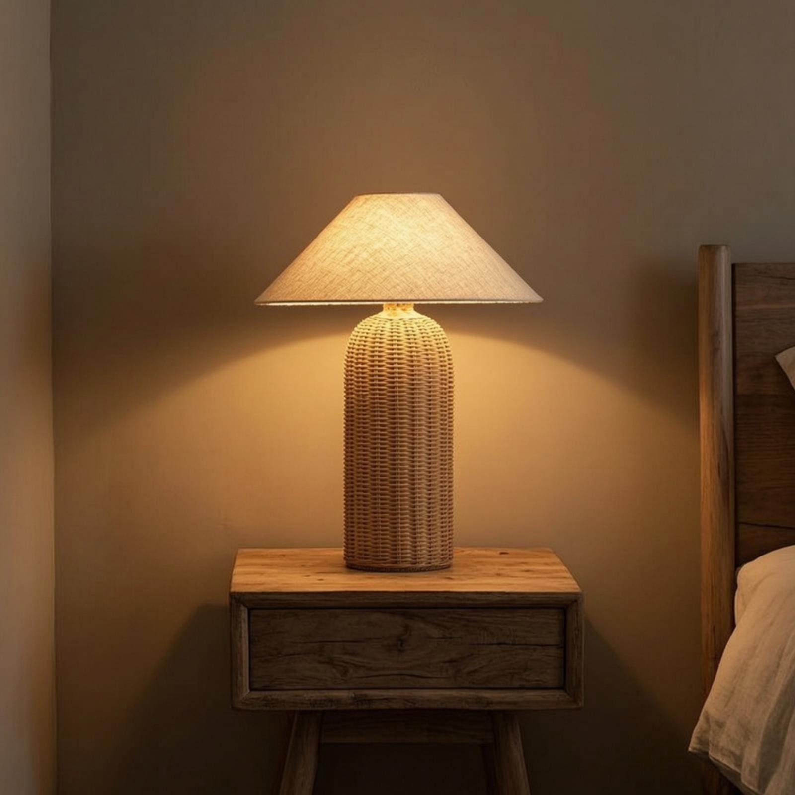 Lighting Decor For Bedroom - โคมไฟข้างเตียง ฐานหวาย โคมผ้า โคมไฟตั้งโต๊ะ ไฟตกแต่งสำหรับห้องนอน ห้องนั่งเล่น