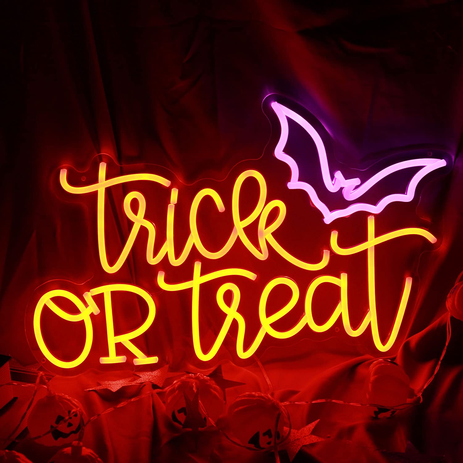 Home Decor Lighting Tricks - ป้ายไฟนีออน Trick or Treat สำหรับตกแต่งฮาโลวีนในห้องนอน ปาร์ตี้