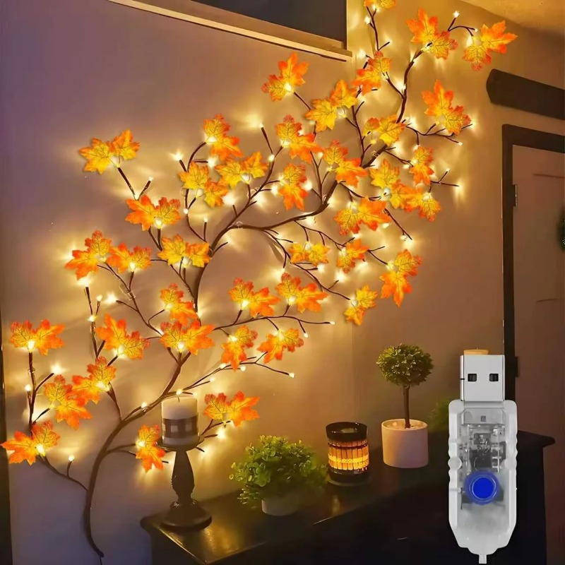 Lighting Decor Home - โคมไฟรูปใบเมเปิล DIY พร้อมจี้รูปดอกกุหลาบ ใช้พลังงาน USB เหมาะสำหรับตกแต่งผนังบ้าน