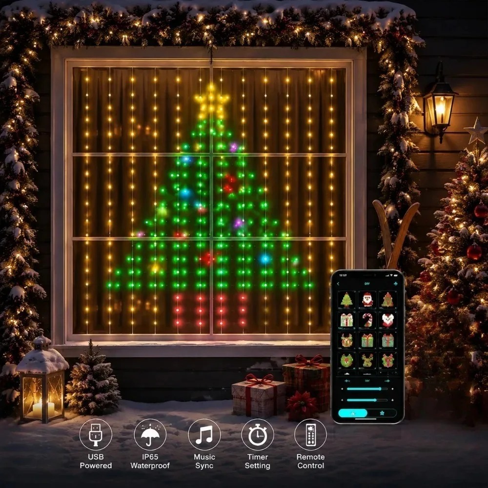Lighting Decor Home - ไฟม่าน LED พิกเซล ควบคุมผ่านแอปพลิเคชันบลูทูธ ไฟสาย RGB