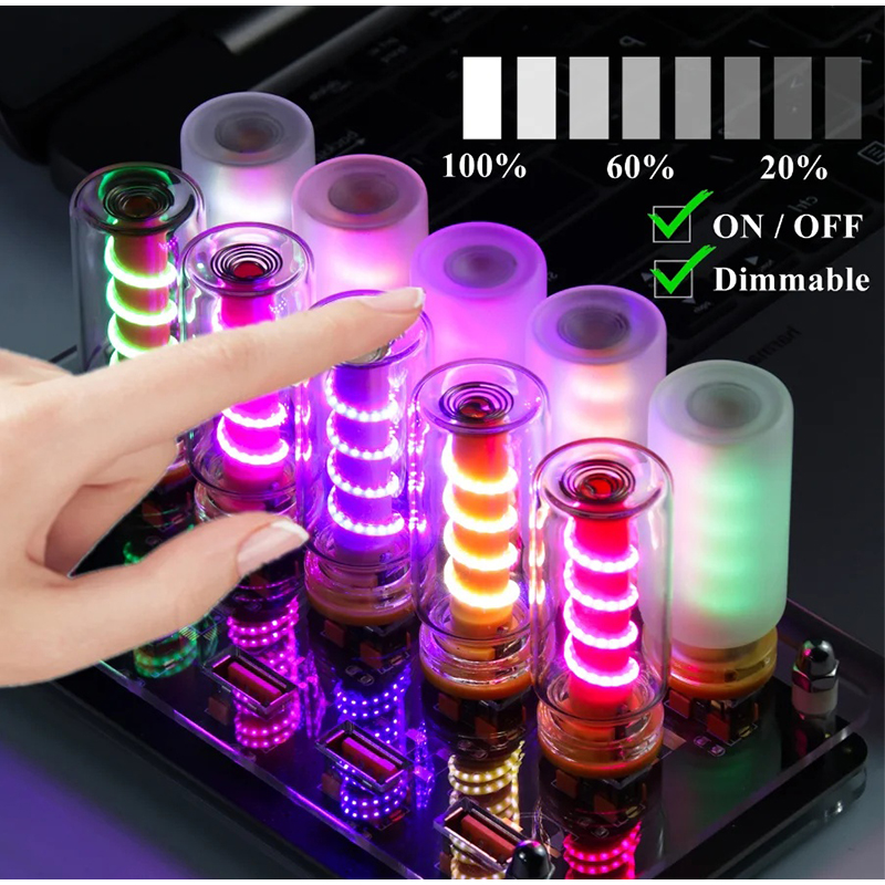 Ambient Lighting Decor For Room - โคมไฟกลางคืนแบบหลอดไฟ LED พร้อมระบบควบคุมการหรี่แสงด้วยการสัมผัส ตัวโคมทำจากแก้วใสฝ้า รูปทรงเกลียว USB