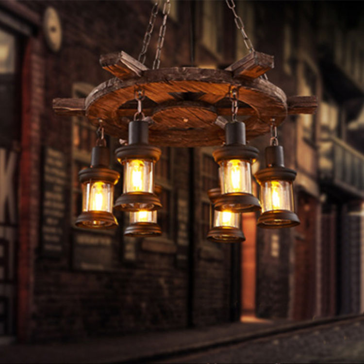 Lighting Interior Decor - โคมไฟแขวนตกแต่งภายในสไตล์โบราณ สำหรับห้องนั่งเล่น ห้องรับประทานอาหาร โคมไฟไม้