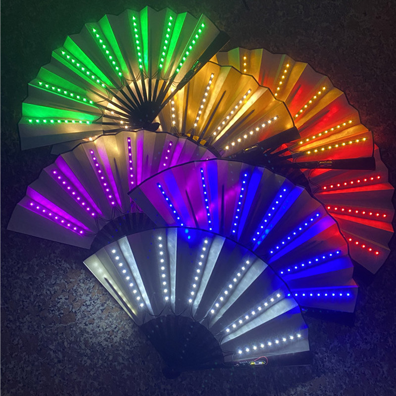 Decor Lighting Fans - พับมือพัดลมไฟแอลอีดีแบบพกพา Light Dance Night แสดง DJ