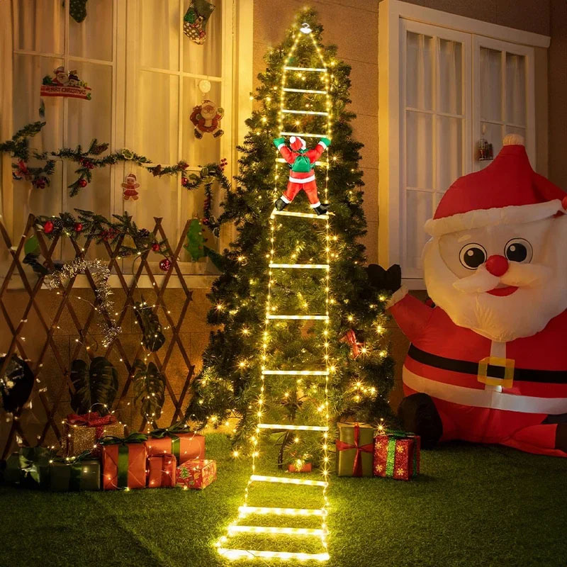 Lighting Decoration Outdoor - ไฟคริสต์มาส LED สายไฟตกแต่งบันไดพร้อมซานตาคลอส สำหรับตกแต่งภายในและภายนอก หน้าต่าง สวน
