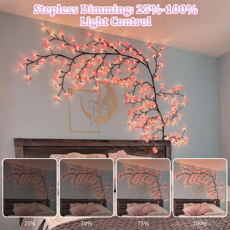 Wall Decor Lighting Tree - ไฟ LED ต้นซากุระ 8 โหมด พวงดอกซากุระสีชมพูประดิษฐ์พร้อมรีโมท