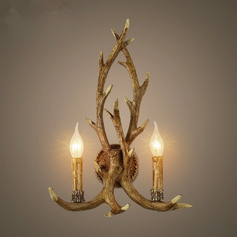 Wall Decor Lighting Tree - โคมไฟติดผนัง LED ลายกวางเรโทร ทำจากเรซิ่น ให้ความรู้สึกเหมือนไม้ พร้อมกิ่งไม้และเขากวางสีขาว