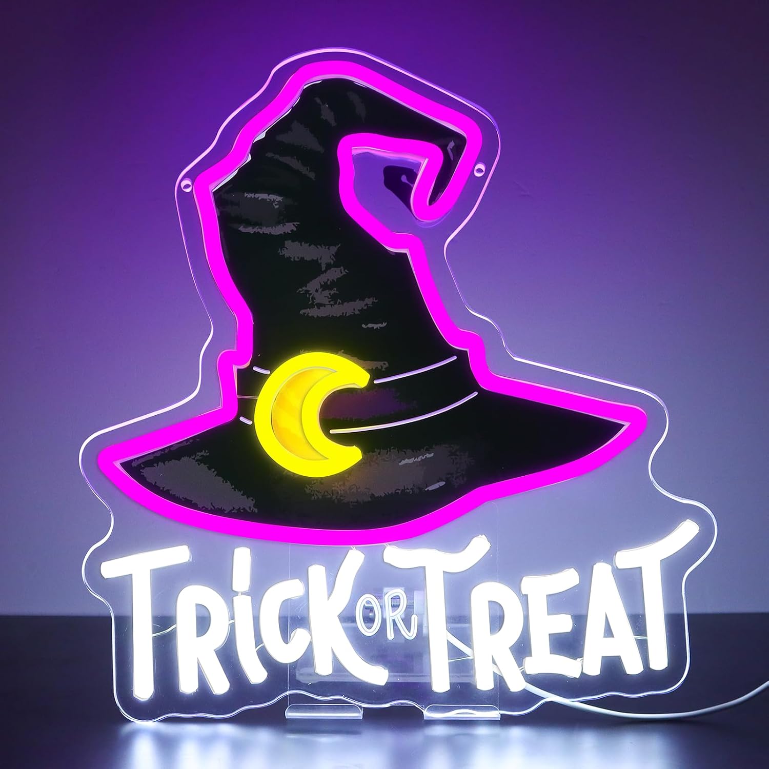 Home Decor Lighting Tricks - ป้ายไฟนีออนรูปหมวกแม่มด Trick Or Treat ใช้พลังงาน USB