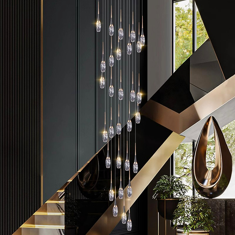 Lighting Interior Decor - โคมไฟระย้าคริสตัลตกแต่งบ้านสไตล์โมเดิร์น โคมไฟห้อยบันได โคมไฟห้อยห้องนั่งเล่น ไฟตกแต่งภายใน