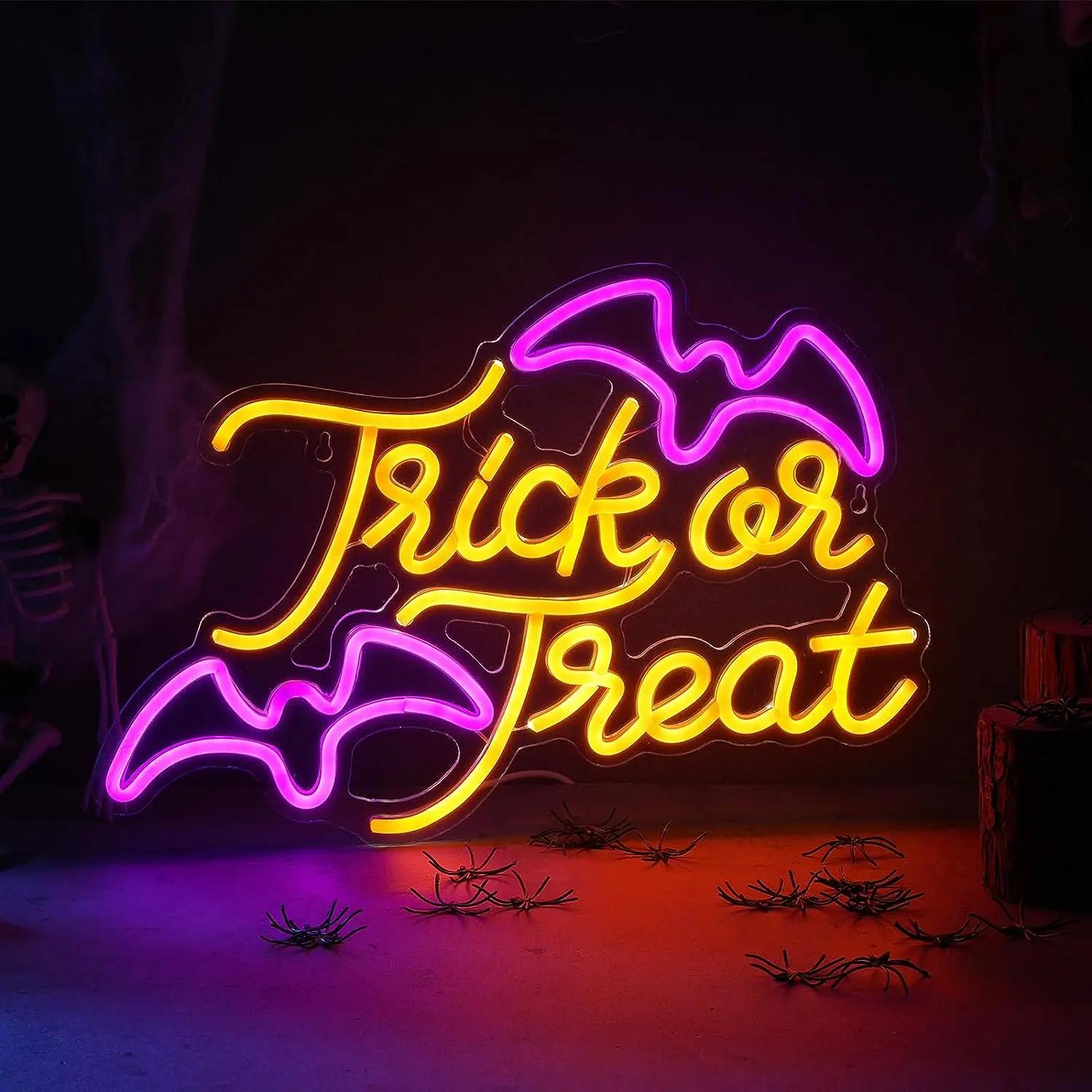 Home Decor Lighting Tricks - ไฟนีออนรูปค้างคาว Trick or Treat ปรับความสว่างได้ ไฟ