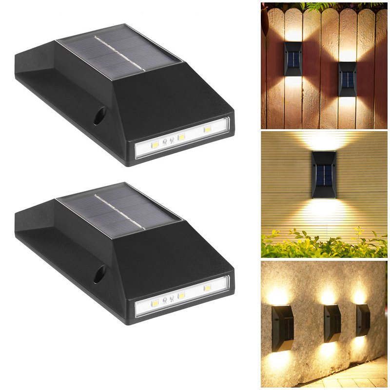 Up Lighting Decor - ไฟส่องสว่างขึ้น/ลง 6LED สำหรับตกแต่งสวนกลางแจ้ง โคมไฟติดผนังพลังงานแสงอาทิตย์ กันน้ำ สำหรับรั้วสนาม