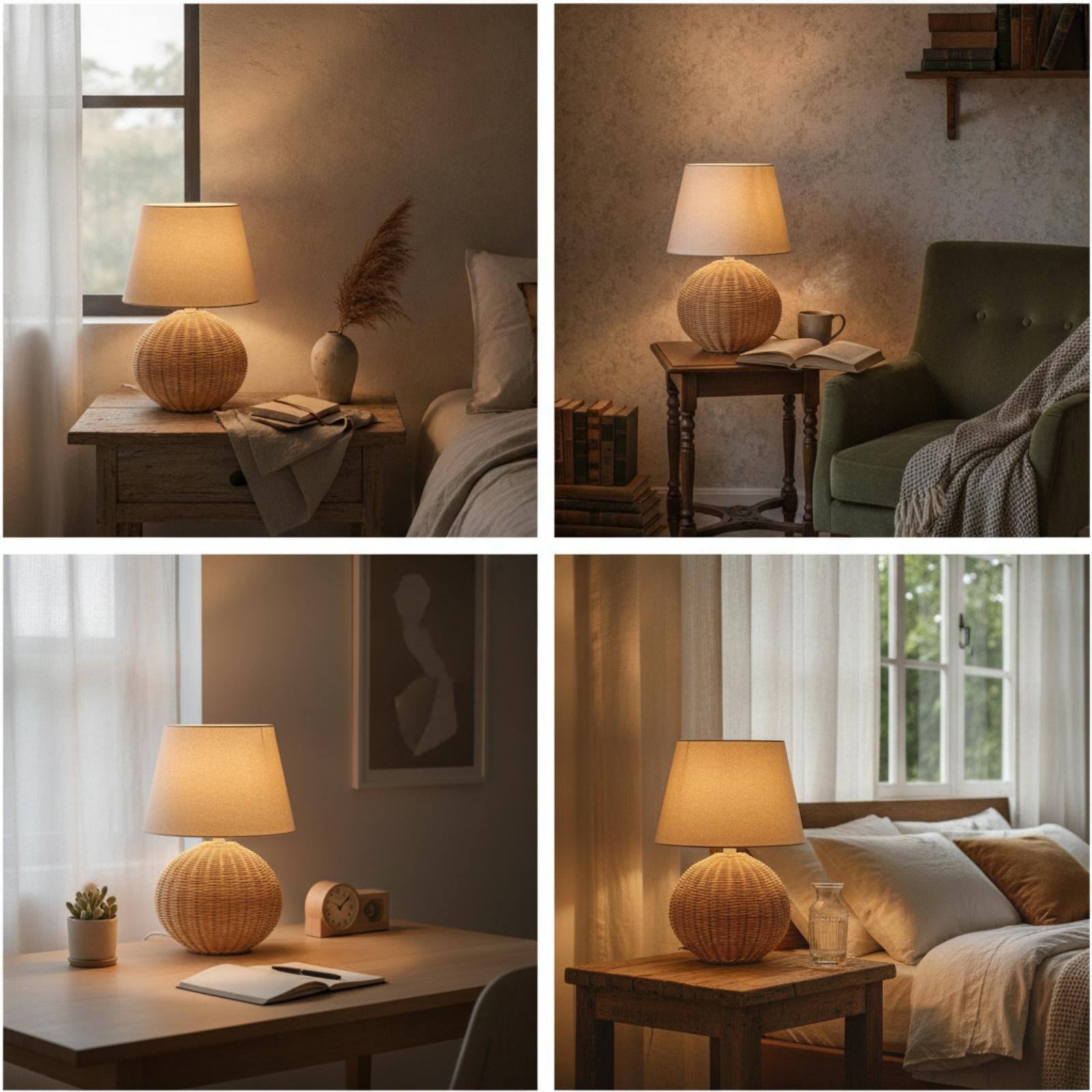 โคมไฟข้างเตียง ฐานหวาย โคมผ้า  - Lighting Decor For Bedroom บทวิจารณ์และราคา
