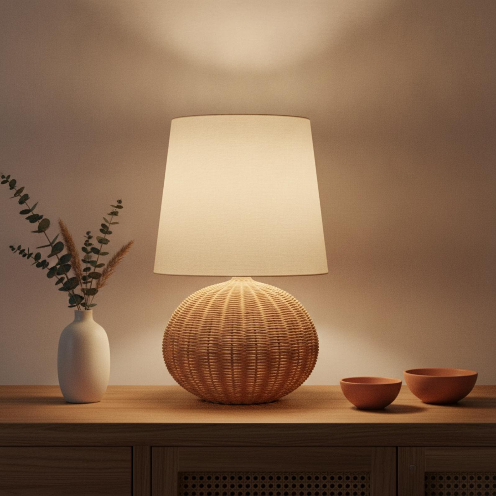 โคมไฟข้างเตียง ฐานหวาย โคมผ้า  - Lighting Decor For Bedroom บทวิจารณ์และราคา