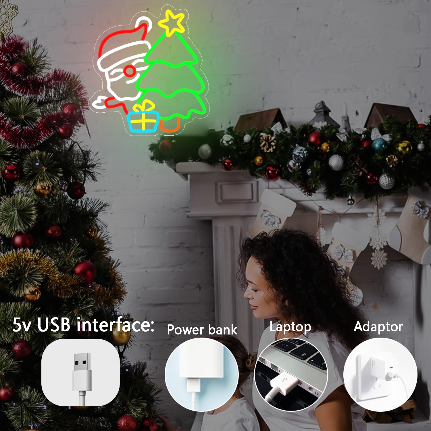 ป้ายไฟนีออนซานต้าสำหรับตกแต่งผ - Wall Decor Lighting Tree บทวิจารณ์และราคา