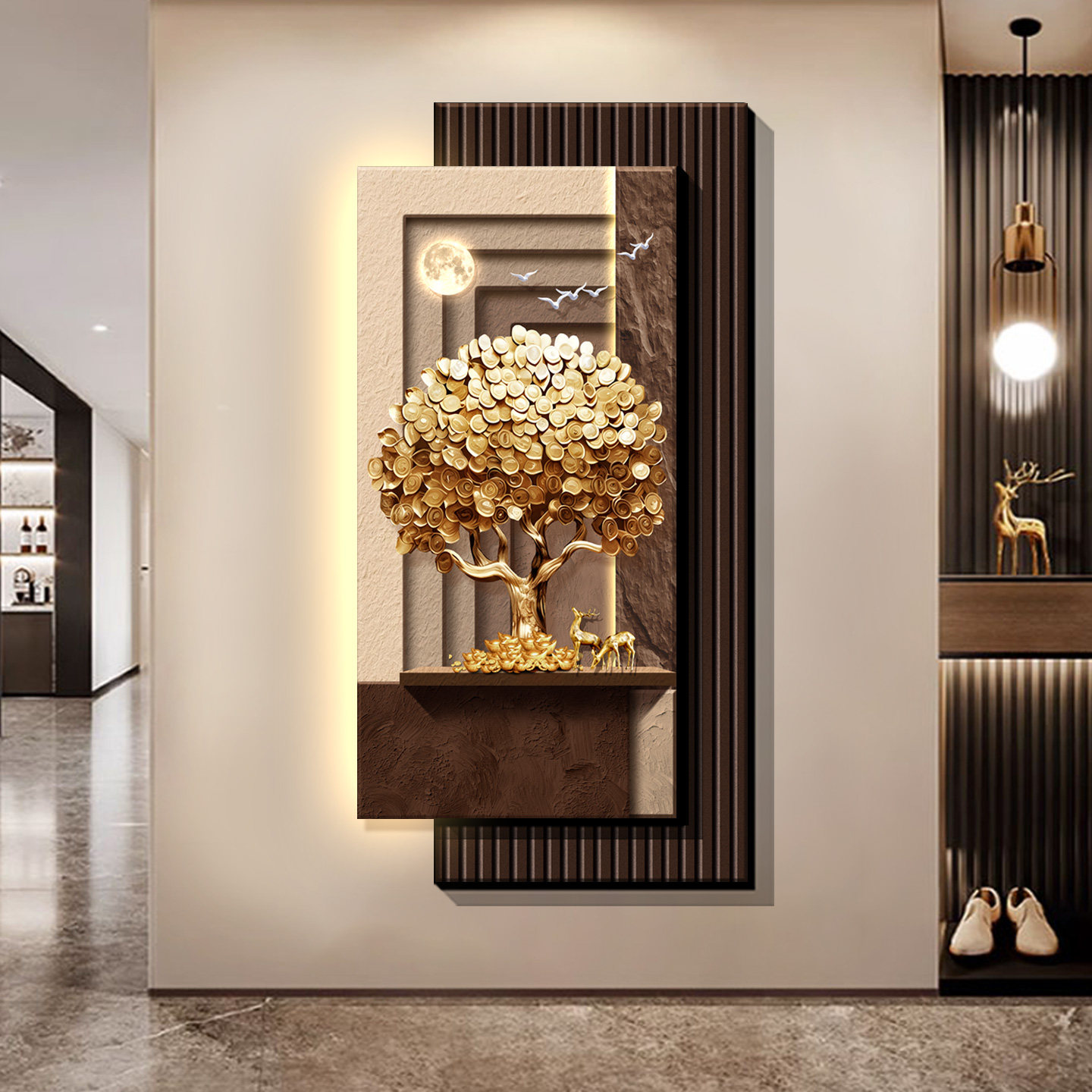 ภาพวาดตกแต่งบริเวณทางเข้า ต้นไ - Wall Decor Lighting Tree บทวิจารณ์และราคา