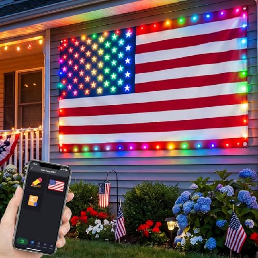 ธงชาติอเมริกันแบบมีไฟอัจฉริยะ  - Up Lighting Decor บทวิจารณ์และราคา