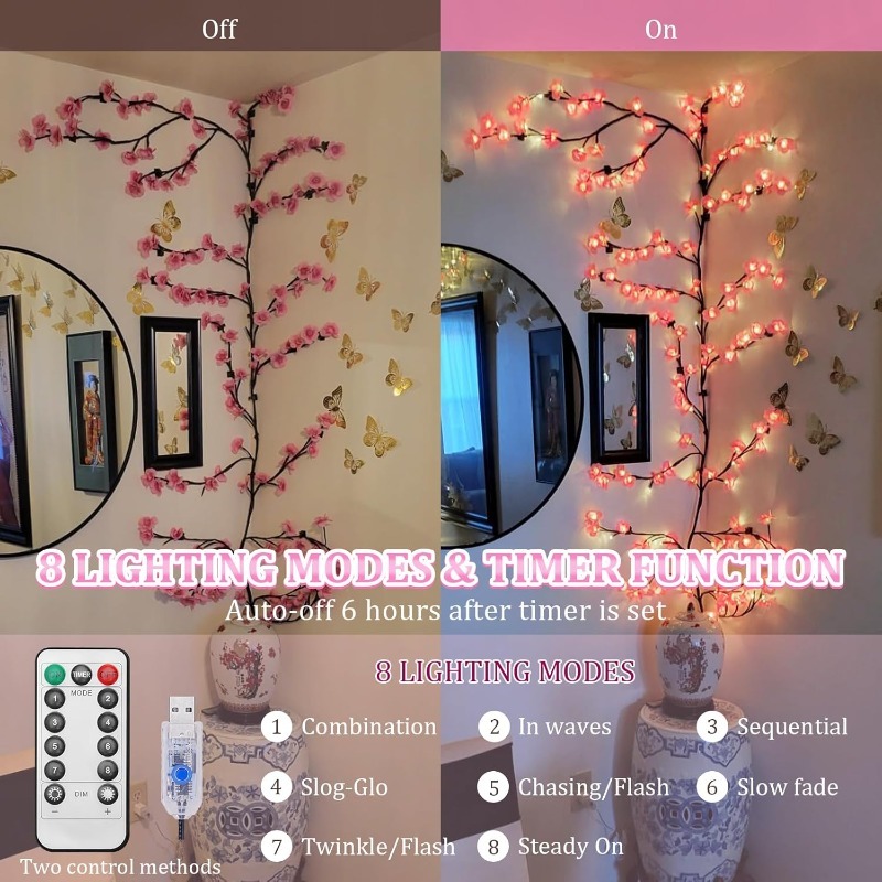 ไฟ LED ต้นซากุระ 8 โหมด พวงดอก - Wall Decor Lighting Tree บทวิจารณ์และราคา